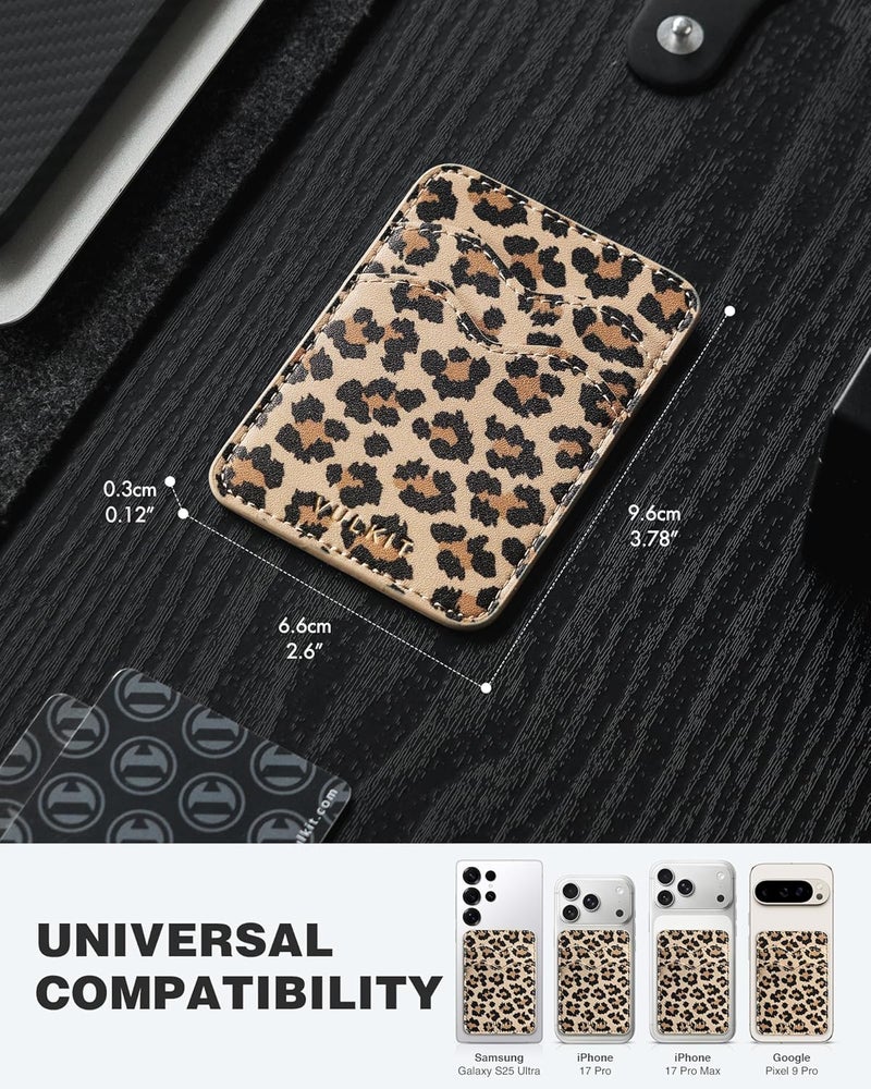 VULKIT Stick on Card Holder Compatible for iphone Leather Cell Phone Wallet Credit Card Case Strong Sticker for Women - Image 4